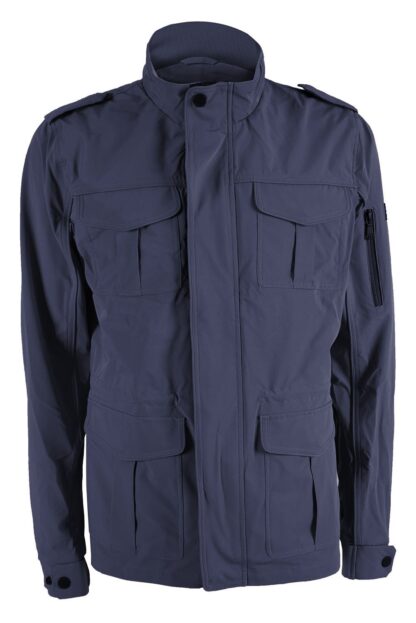 Yes Zee - Sleek Blue Windbreaker with Multi-Pocket Design