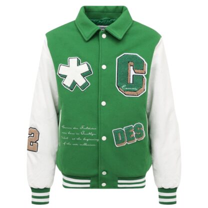 Comme Des Fuckdown - Eco-Leather Varsity Jacket with Iconic Appliques