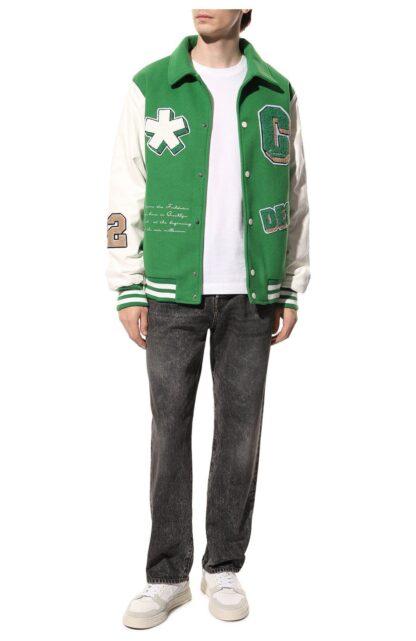 Comme Des Fuckdown - Eco-Leather Varsity Jacket with Iconic Appliques