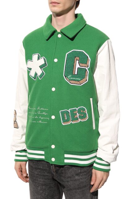 Comme Des Fuckdown - Eco-Leather Varsity Jacket with Iconic Appliques