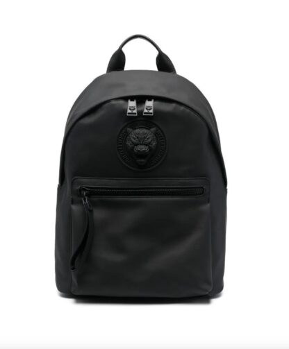 Plein Sport - Sleek Black Designer Backpack with Relief Logo