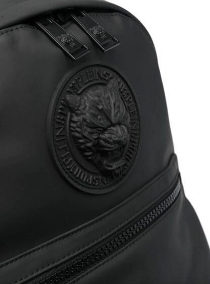 Plein Sport - Sleek Black Designer Backpack with Relief Logo