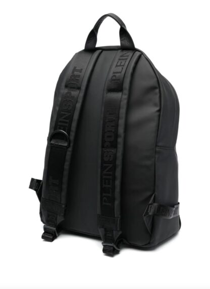 Plein Sport - Sleek Black Designer Backpack with Relief Logo