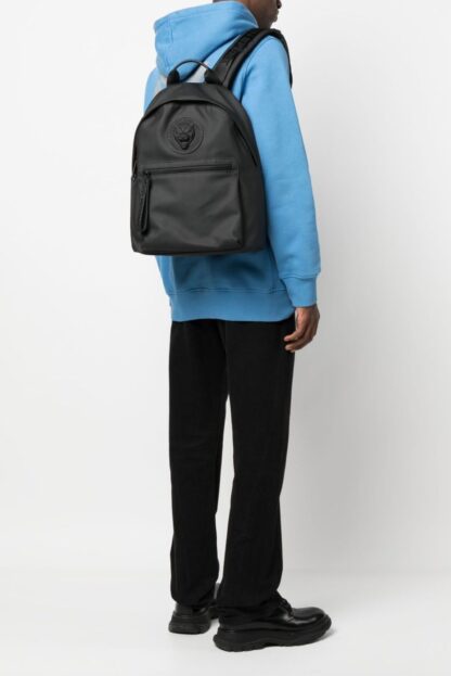 Plein Sport - Sleek Black Designer Backpack with Relief Logo