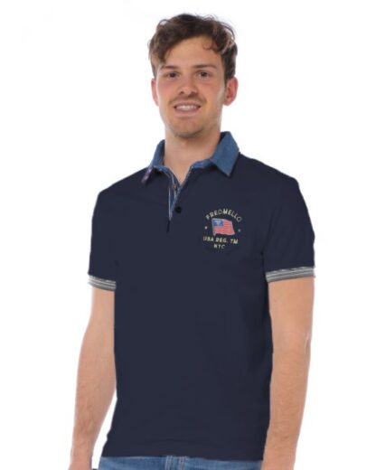 Fred Mello - Chic Denim Collar Polo with Chest Logo