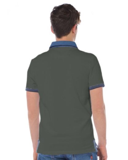 Fred Mello - Chic Green Polo with Denim Collar