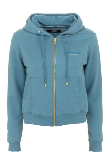 Imperfect - Chic Blue Zippered Cotton Hoodie