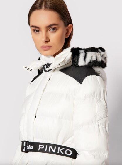 PINKO - Chic White Short Jacket with Custom Hood