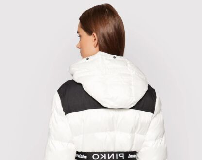 PINKO - Chic White Short Jacket with Custom Hood