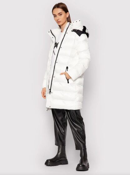 PINKO - Chic White Short Jacket with Custom Hood