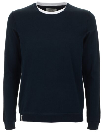 Fred Mello - Chic Blue Cotton Crew Neck Sweater with Contrast Collar