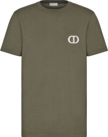 Dior - Elegant Green Jersey Cotton Tee with Iconic Emblem