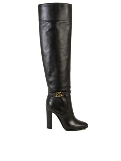 Dolce & Gabbana - Elegant Black Calf Leather Boots with Gold Detail