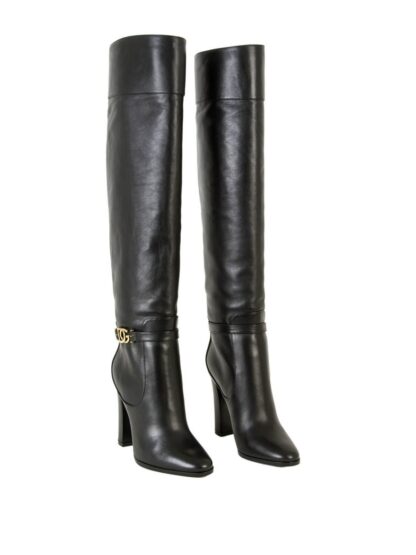 Dolce & Gabbana - Elegant Black Calf Leather Boots with Gold Detail