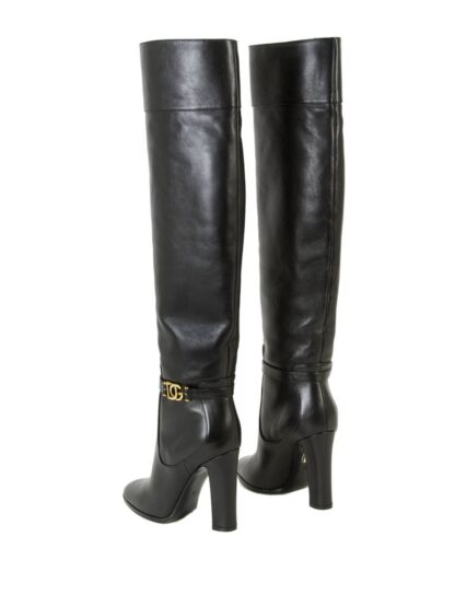 Dolce & Gabbana - Elegant Black Calf Leather Boots with Gold Detail