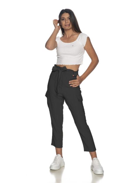 Yes Zee - Chic Black Viscose Blend Cargo Pants