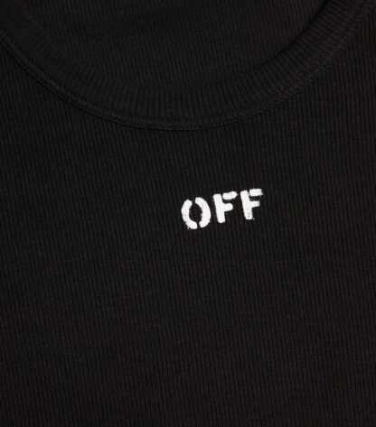 Off-White - Sleek Black Crew-Neck Tee with Front Print