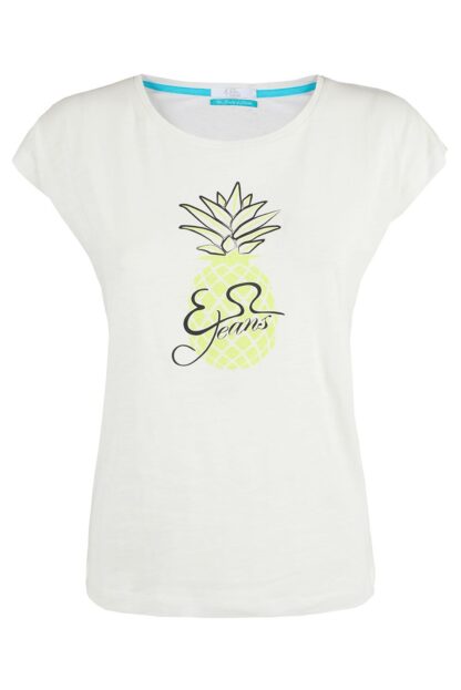 Yes Zee - Glitter Print Chic White Tee for Women