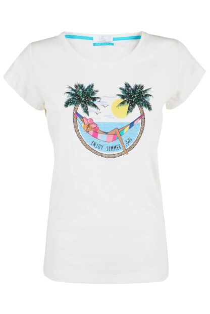 Yes Zee - Elegant White Tee with Sparkling Front Print