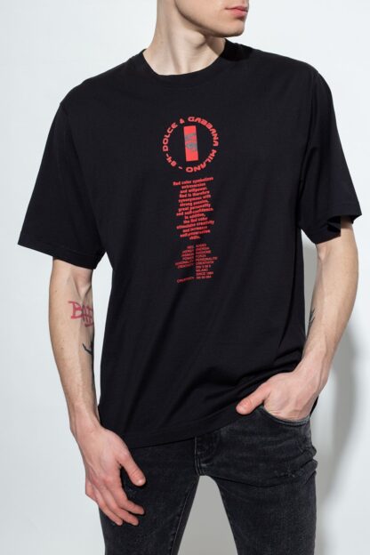 Dolce & Gabbana - Elegant Black Cotton Tee with Red Contrast Design