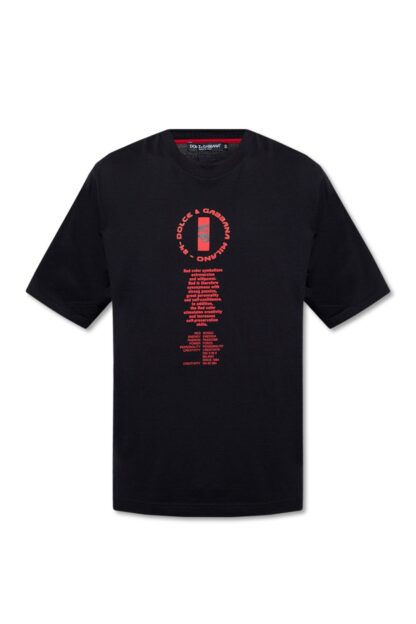 Dolce & Gabbana - Elegant Black Cotton Tee with Red Contrast Design