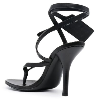 Off-White - Elegant Calf Leather Stiletto Sandals with Zip Tie Accent