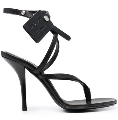 Off-White - Elegant Calf Leather Stiletto Sandals with Zip Tie Accent