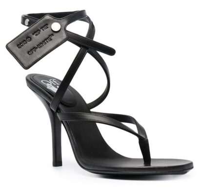 Off-White - Elegant Calf Leather Stiletto Sandals with Zip Tie Accent