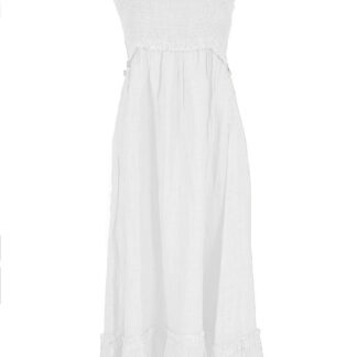 Yes Zee - Elegant Beige Linen Maxi Dress with Flounce Hem