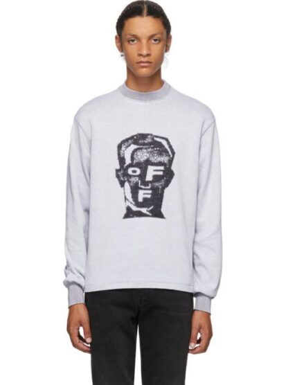 Off-White - Elevated Grey Intarsia Knit Cotton Sweater