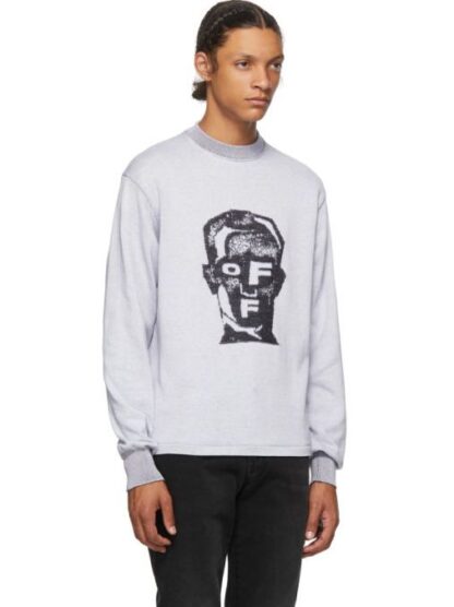 Off-White - Elevated Grey Intarsia Knit Cotton Sweater