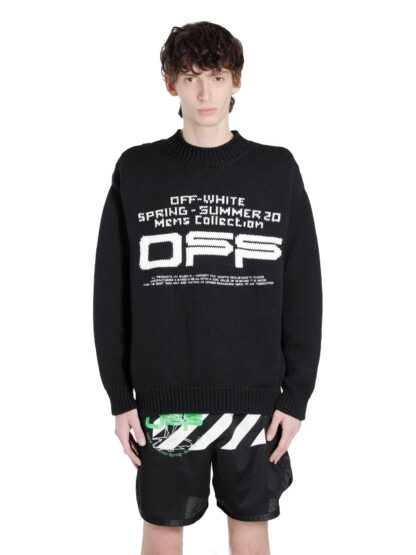 Off-White - Elegant Crew Neck Logo Sweater in Black