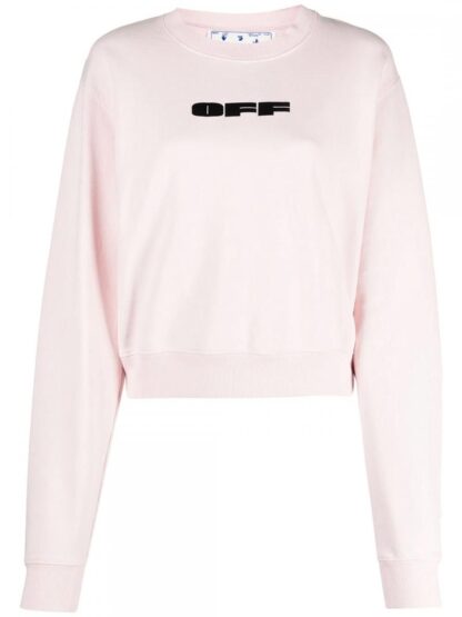 Off-White - Soft Pink Velvet Detail Cotton Sweatshirt