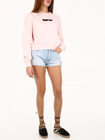 Off-White - Soft Pink Velvet Detail Cotton Sweatshirt