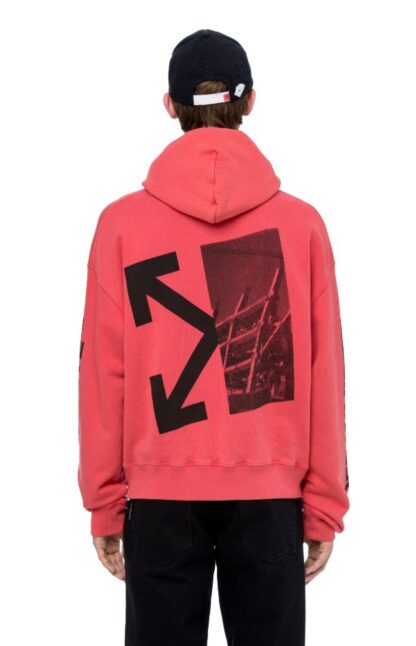 Off-White - Red Hooded Cotton Sweatshirt with Graphic Print