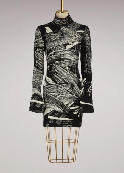 Off-White - Elegant High Collar Printed Dress