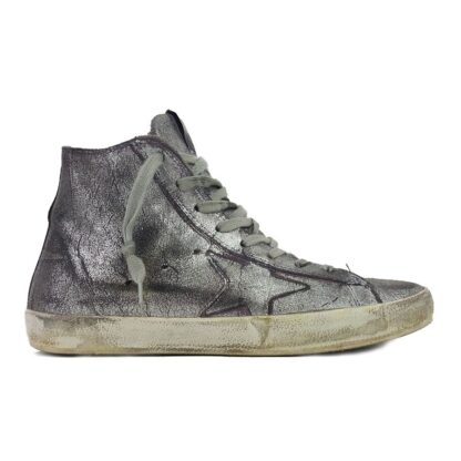 Golden Goose - Chic Silver-Painted Purple High-Top Sneakers