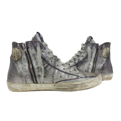 Golden Goose - Chic Silver-Painted Purple High-Top Sneakers