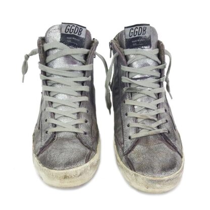 Golden Goose - Chic Silver-Painted Purple High-Top Sneakers