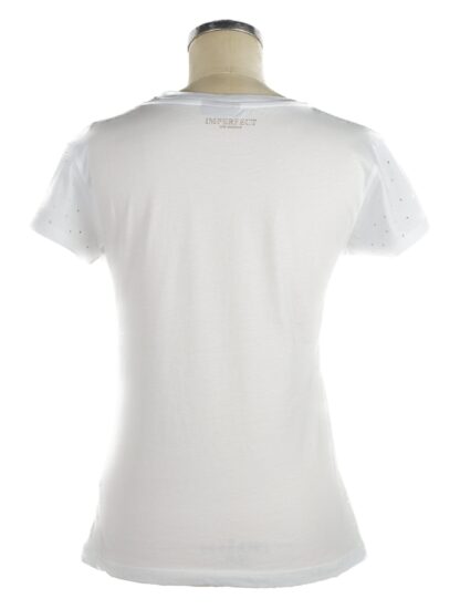 Imperfect - Chic White Graphic Tee with Stud Accents