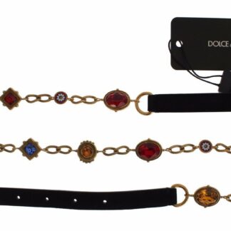 Dolce & Gabbana - Black Silk Crystal Bow Waist Belt Elegance