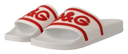 Dolce & Gabbana - White Red Rubber Beachwear Logo Sandals Shoes