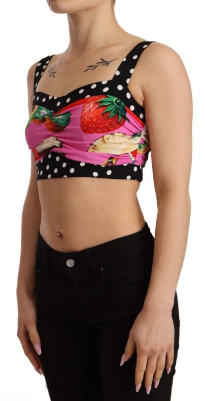 Dolce & Gabbana - Multicolor Silk Cropped Polka Fruit Print Top