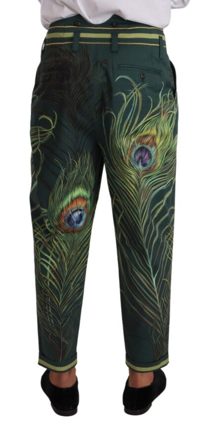 Dolce & Gabbana - Elegant Tapered Cotton Pants with Peacock Feather Print