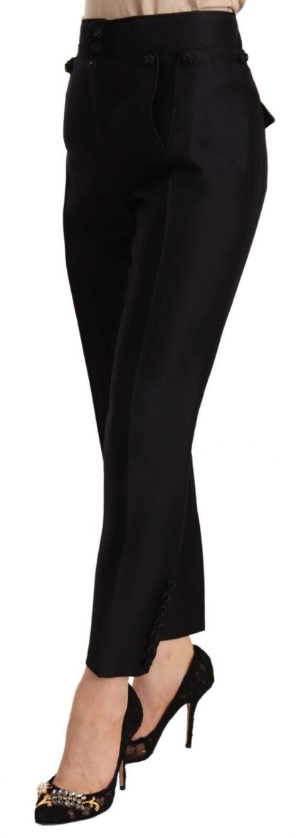 Dsquared² - Black Button Embellished Cropped High Waist Pants