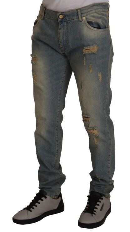 Dolce & Gabbana - Light Blue Washed Tattered Cotton Denim Jeans