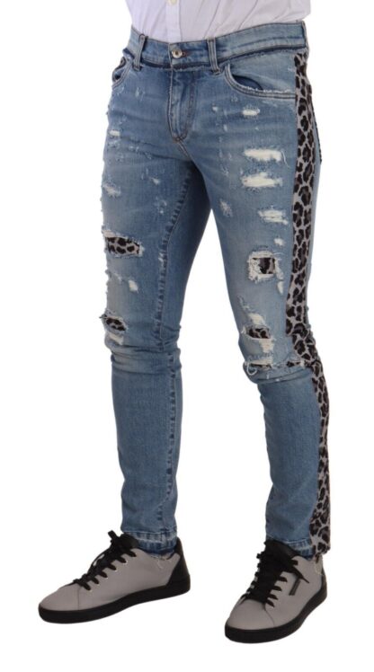 Dolce & Gabbana - Elegant Slim Fit Denim with Leopard Details