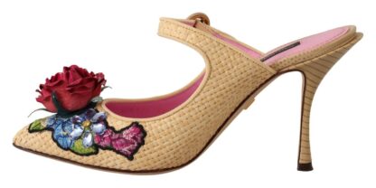 Dolce & Gabbana - Floral Embellished Heels Sandals in Beige