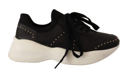 MY TWIN - Chic Black Lace-Up Leather Sneakers