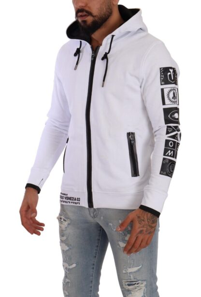 Frankie Morello - Chic White Hooded Zipper Sweatshirt Jacket